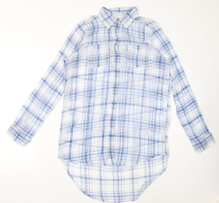 Hollister Mens Blue Check Polyester Button-Up Size S Collared Button - Sheer