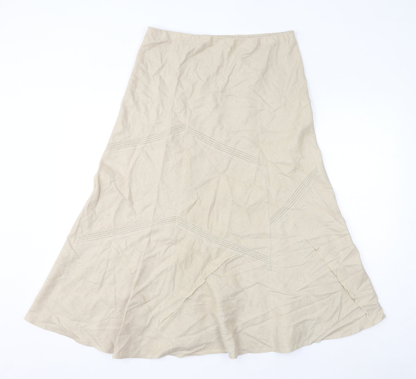 Marks and Spencer Womens Beige Linen A-Line Skirt Size 14