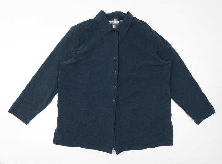 Hollywood Womens Blue Polyester Basic Button-Up Size 18 Collared