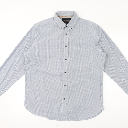 Austin Reed Mens Blue Check Cotton Dress Shirt Size M Collared Button