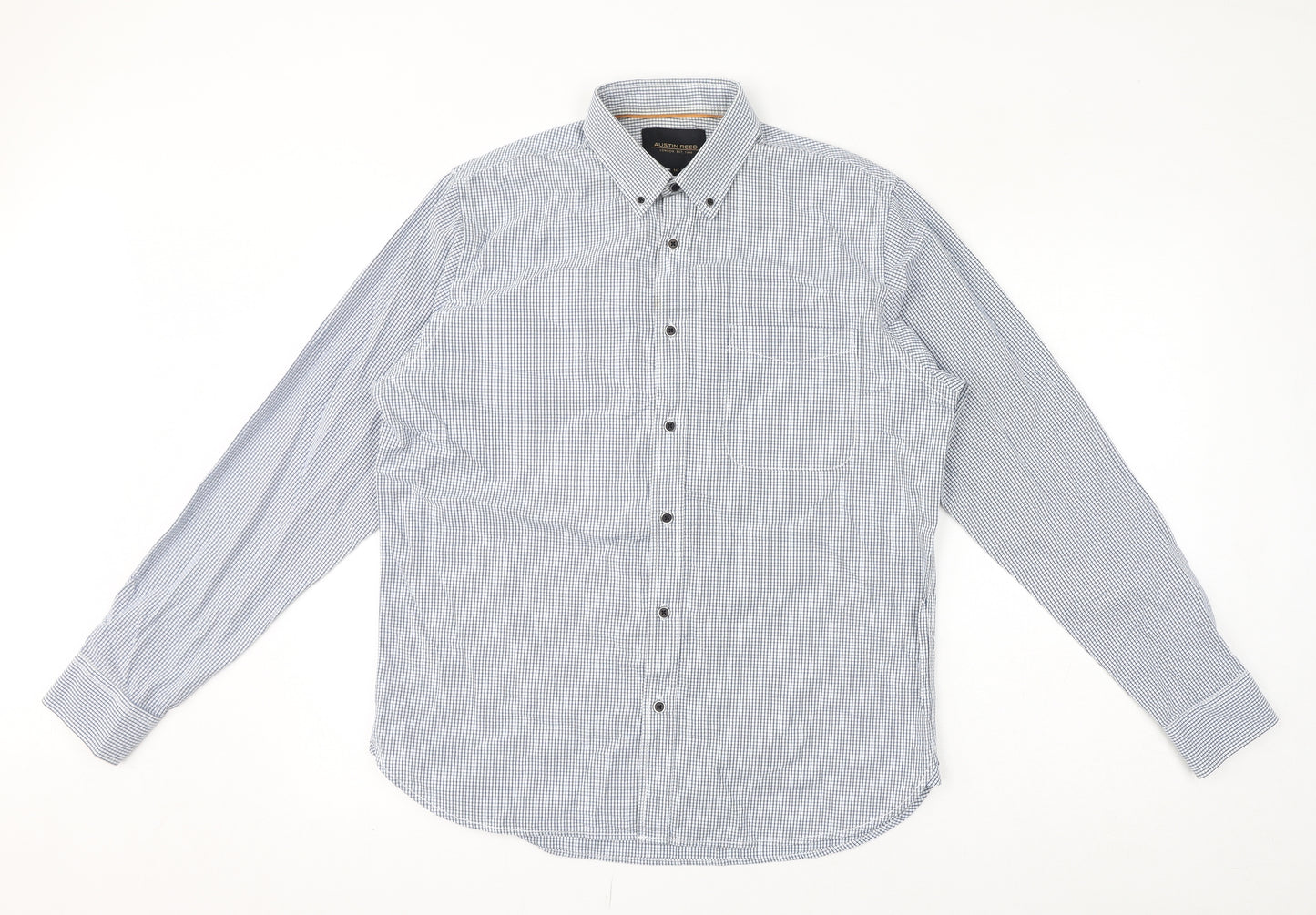 Austin Reed Mens Blue Check Cotton Dress Shirt Size M Collared Button