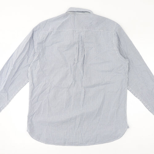 Austin Reed Mens Blue Check Cotton Dress Shirt Size M Collared Button