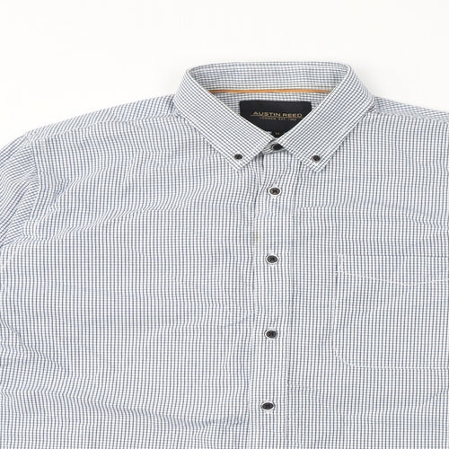 Austin Reed Mens Blue Check Cotton Dress Shirt Size M Collared Button