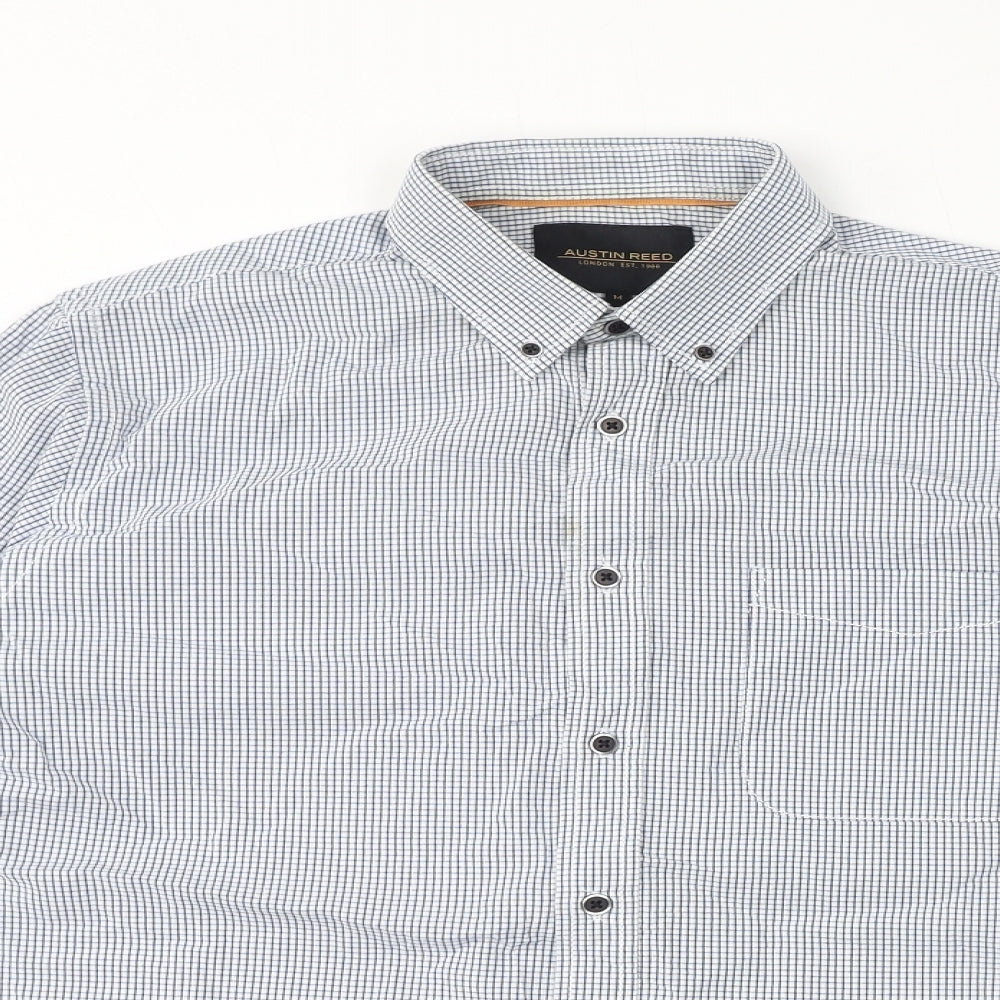 Austin Reed Mens Blue Check Cotton Dress Shirt Size M Collared Button
