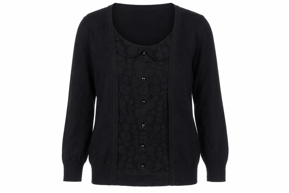 Front view of Next women’s black cotton basic blouse, size UK 8, round neck - twin set