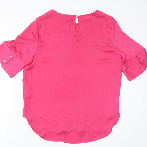 NEXT Womens Pink Polyester Basic Blouse Size 14 Round Neck