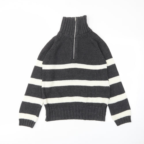 PRETTYLITTLETHING Womens Grey High Neck Striped Acrylic Pullover Jumper Size XS - 1/2 Zip