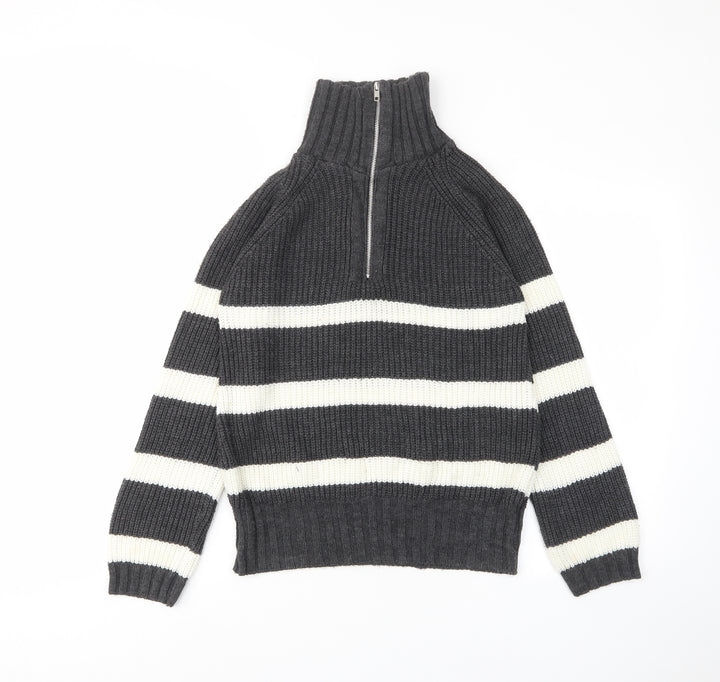 PRETTYLITTLETHING Womens Grey High Neck Striped Acrylic Pullover Jumper Size XS - 1/2 Zip