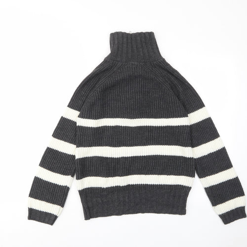 PRETTYLITTLETHING Womens Grey High Neck Striped Acrylic Pullover Jumper Size XS - 1/2 Zip