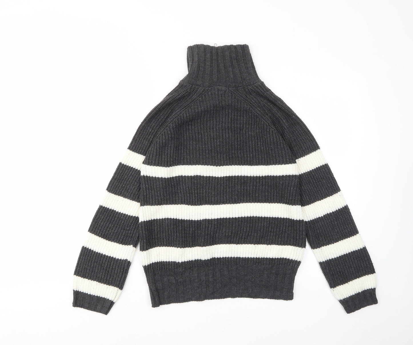PRETTYLITTLETHING Womens Grey High Neck Striped Acrylic Pullover Jumper Size XS - 1/2 Zip