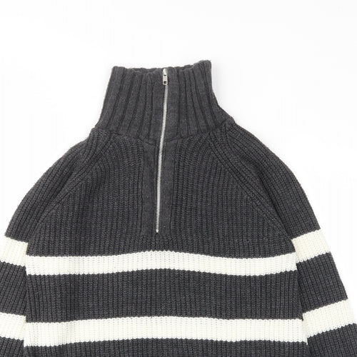 PRETTYLITTLETHING Womens Grey High Neck Striped Acrylic Pullover Jumper Size XS - 1/2 Zip