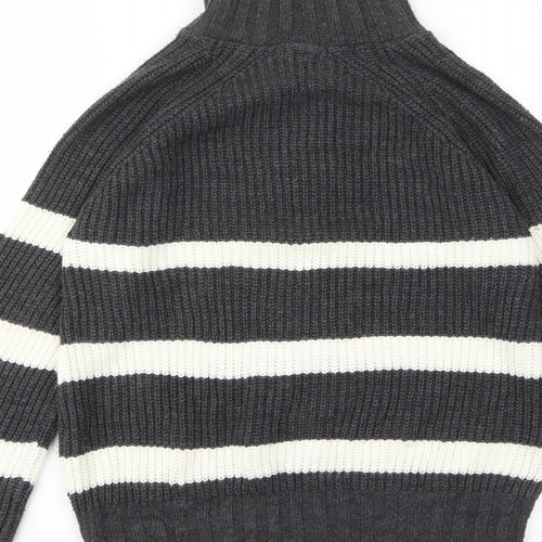 PRETTYLITTLETHING Womens Grey High Neck Striped Acrylic Pullover Jumper Size XS - 1/2 Zip
