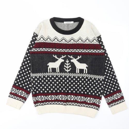 Glamorous Womens Multicoloured Crew Neck Geometric Acrylic Pullover Jumper Size S - Reindeers