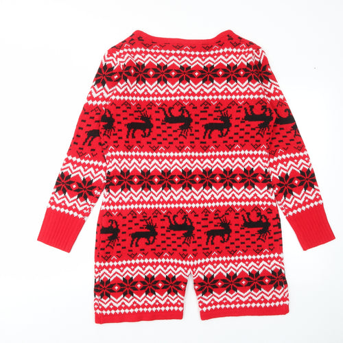 Boohoo Womens Red Fair Isle Acrylic Top One Piece Size M Button - Christmas