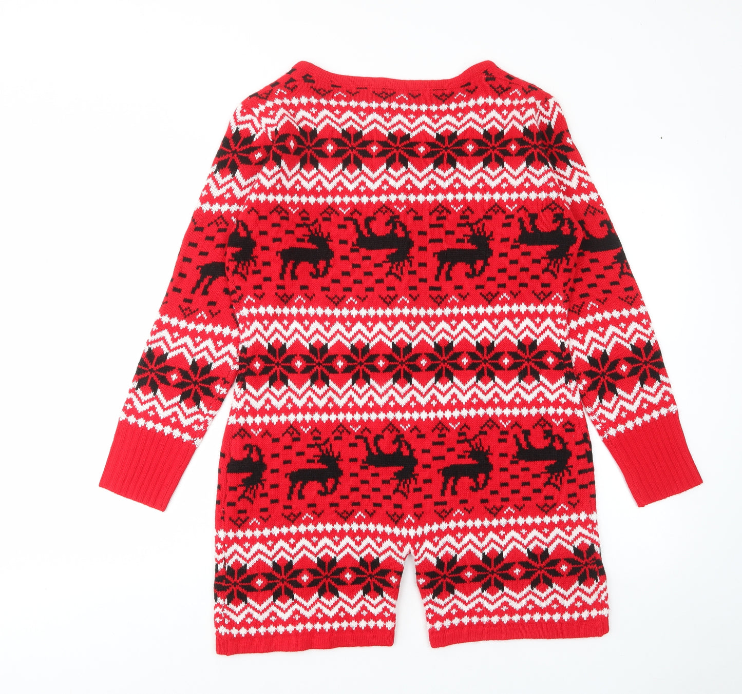 Boohoo Womens Red Fair Isle Acrylic Top One Piece Size M Button - Christmas
