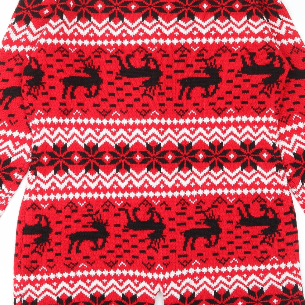 Boohoo Womens Red Fair Isle Acrylic Top One Piece Size M Button - Christmas