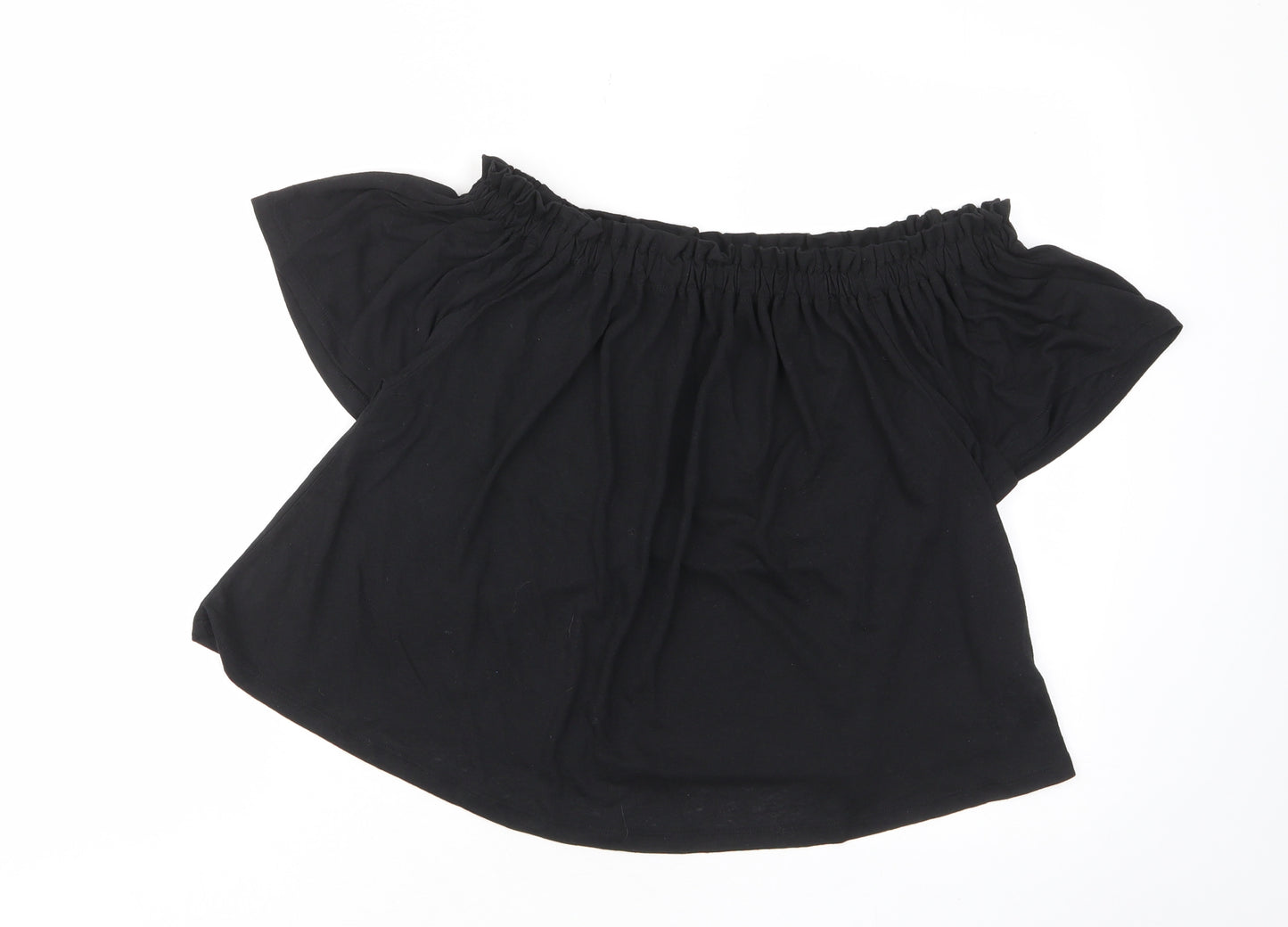 New Look Womens Black Viscose Basic T-Shirt Size 8 Off the Shoulder - Frill