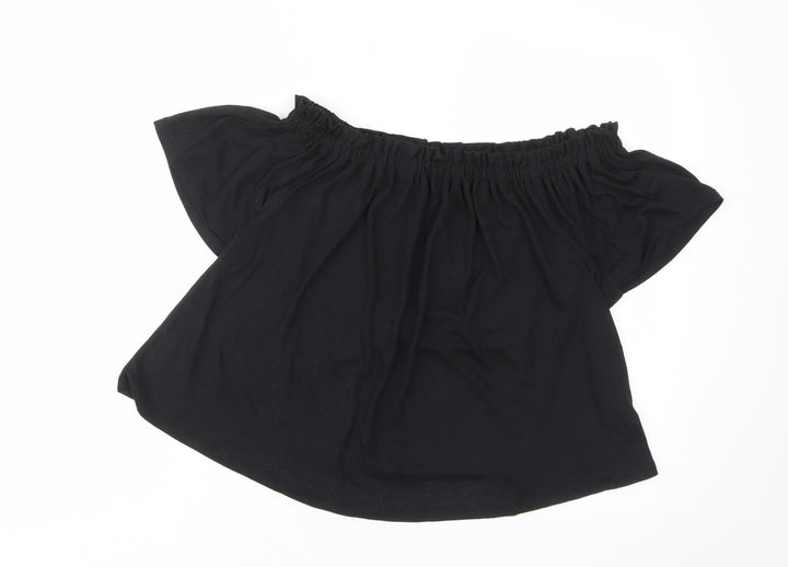 New Look Womens Black Viscose Basic T-Shirt Size 8 Off the Shoulder - Frill