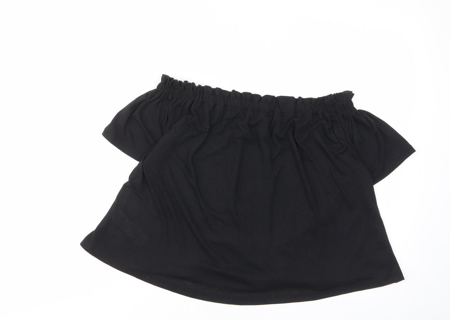 New Look Womens Black Viscose Basic T-Shirt Size 8 Off the Shoulder - Frill