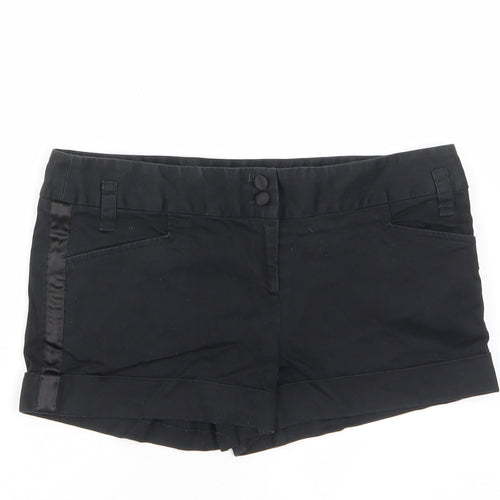 New Look Womens Black Cotton Basic Shorts Size 12 L3 in Regular Zip - Pockets, Belt Loops