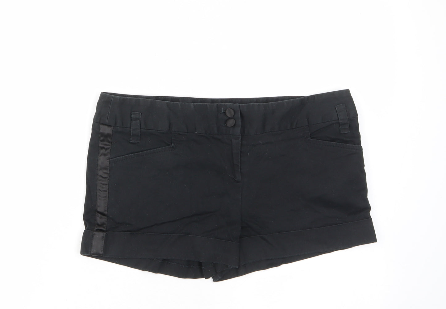 New Look Womens Black Cotton Basic Shorts Size 12 L3 in Regular Zip - Pockets, Belt Loops