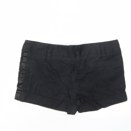 New Look Womens Black Cotton Basic Shorts Size 12 L3 in Regular Zip - Pockets, Belt Loops