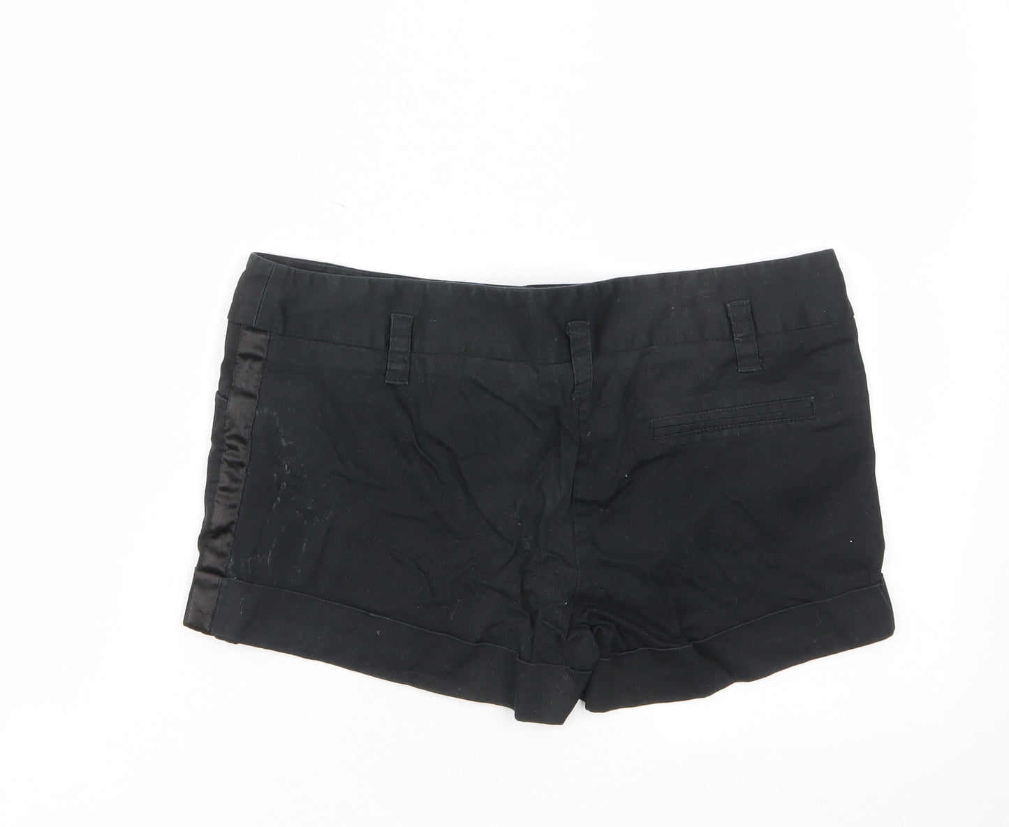 New Look Womens Black Cotton Basic Shorts Size 12 L3 in Regular Zip - Pockets, Belt Loops