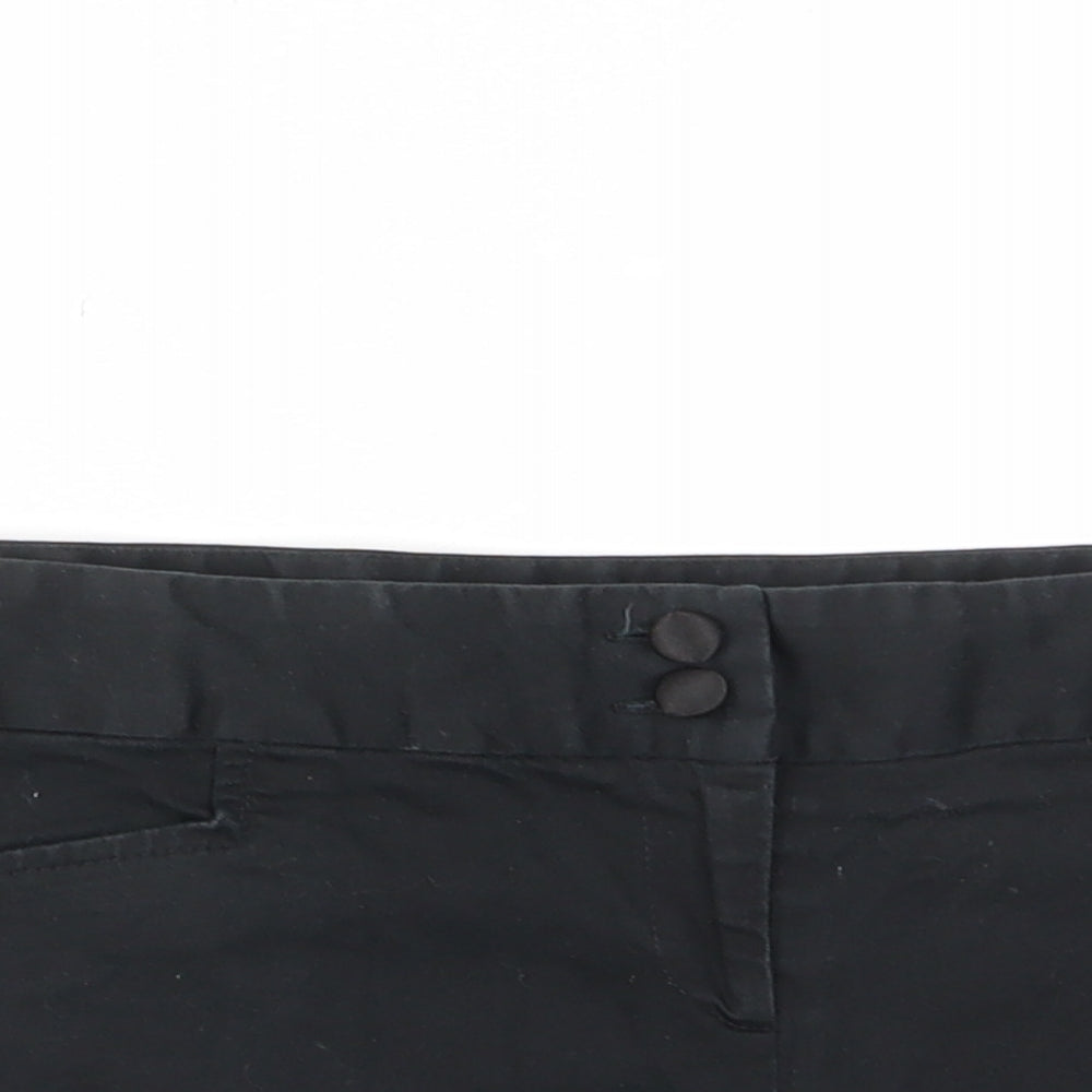 New Look Womens Black Cotton Basic Shorts Size 12 L3 in Regular Zip - Pockets, Belt Loops