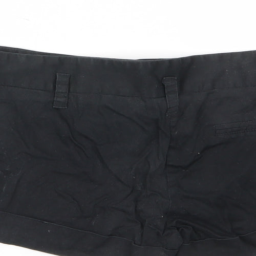 New Look Womens Black Cotton Basic Shorts Size 12 L3 in Regular Zip - Pockets, Belt Loops