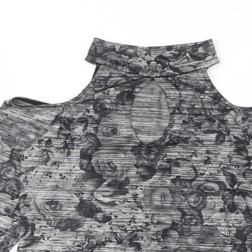Kiah Womens Grey Fair Isle Polyester Basic T-Shirt Size 12 Halter - Keyhole neck