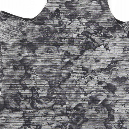 Kiah Womens Grey Fair Isle Polyester Basic T-Shirt Size 12 Halter - Keyhole neck
