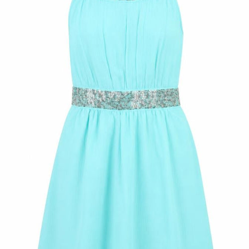 Matthew Williamson Womens Blue Polyester Fit & Flare Size 8 Crew Neck Zip - Pleated, Beaded