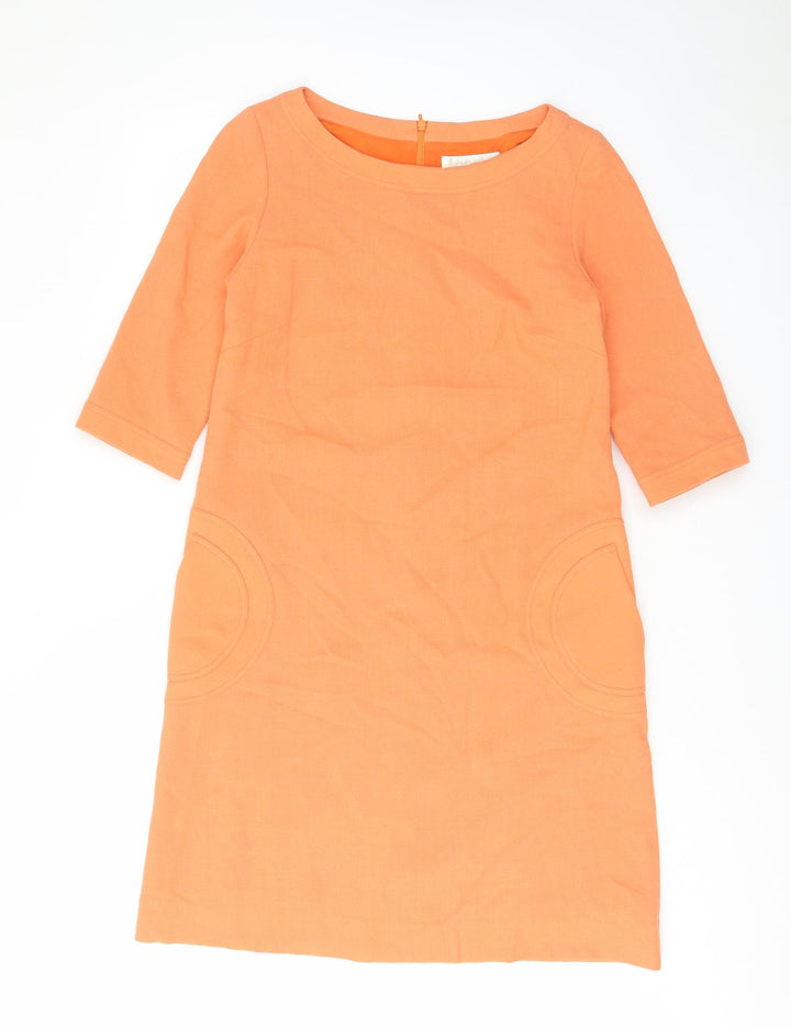 Goat Womens Orange Polyester Shift Size 10 Boat Neck Zip - Pockets