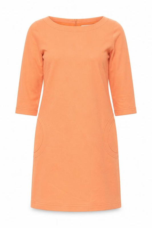 Front view of Goat women’s orange polyester shift, size UK 10, boat neck zip - pockets