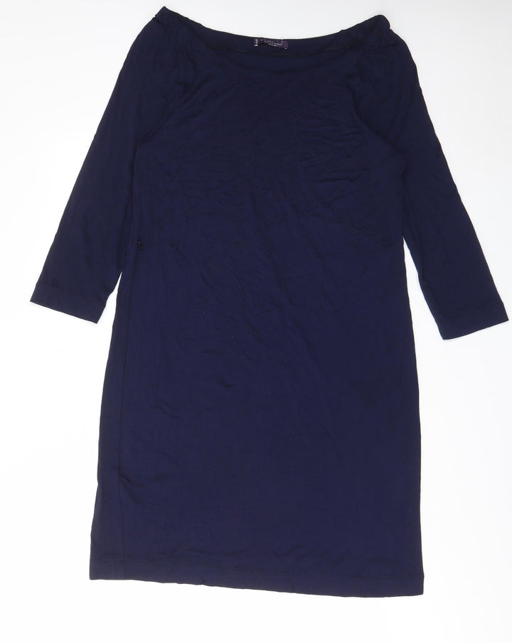 Mango Womens Blue Viscose Shift Size L Off the Shoulder Pullover