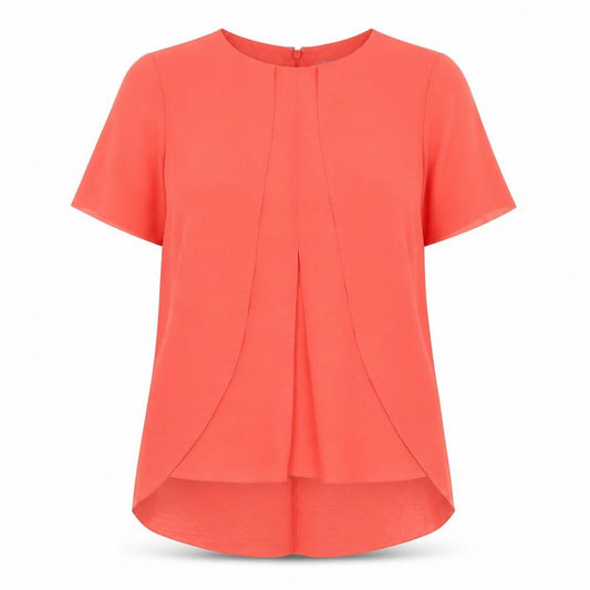 Front view of COS women’s red polyester basic t-shirt, size UK 6, crew neck - layered