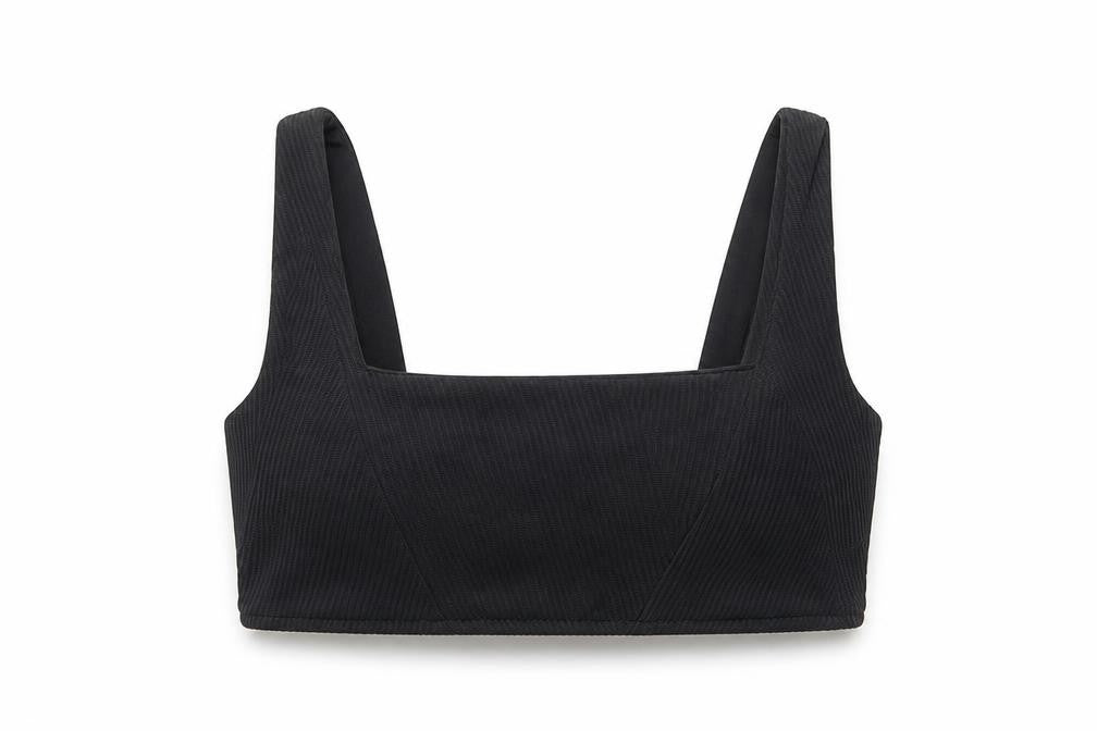 Stradivarius Womens Black Polyester Cropped Tank Size S Square Neck