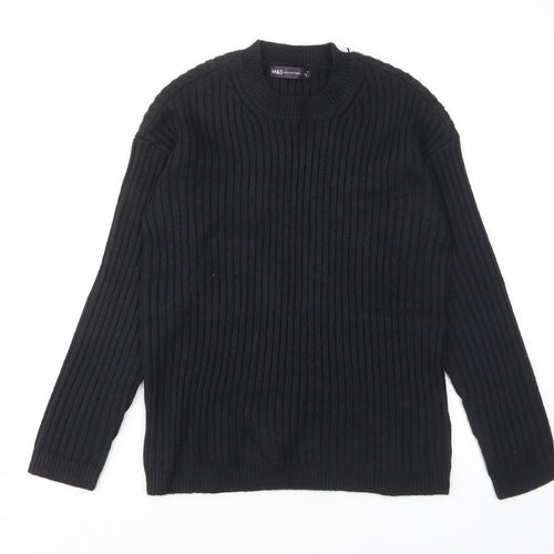 Marks and Spencer Womens Black Crew Neck Polyester Pullover Jumper Size XS - Stretch