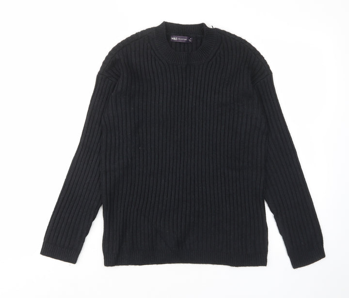 Marks and Spencer Womens Black Crew Neck Polyester Pullover Jumper Size XS - Stretch