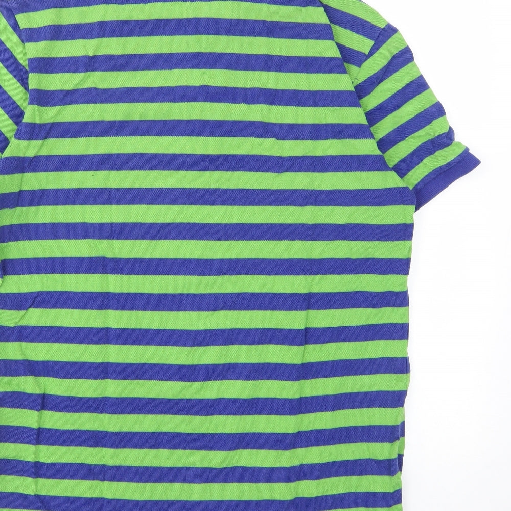 Gap Mens Green Striped Cotton Polo Size M Collared Button - Logo, Embroided