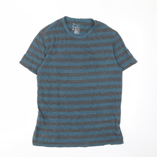 Gap Mens Blue Striped Cotton T-Shirt Size M Crew Neck