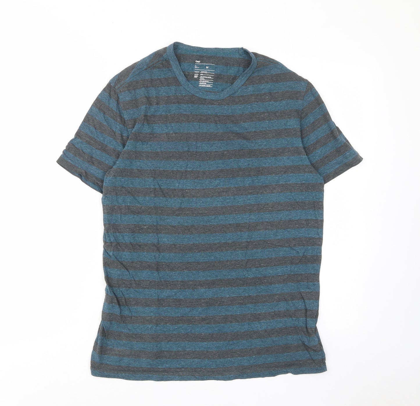 Gap Mens Blue Striped Cotton T-Shirt Size M Crew Neck