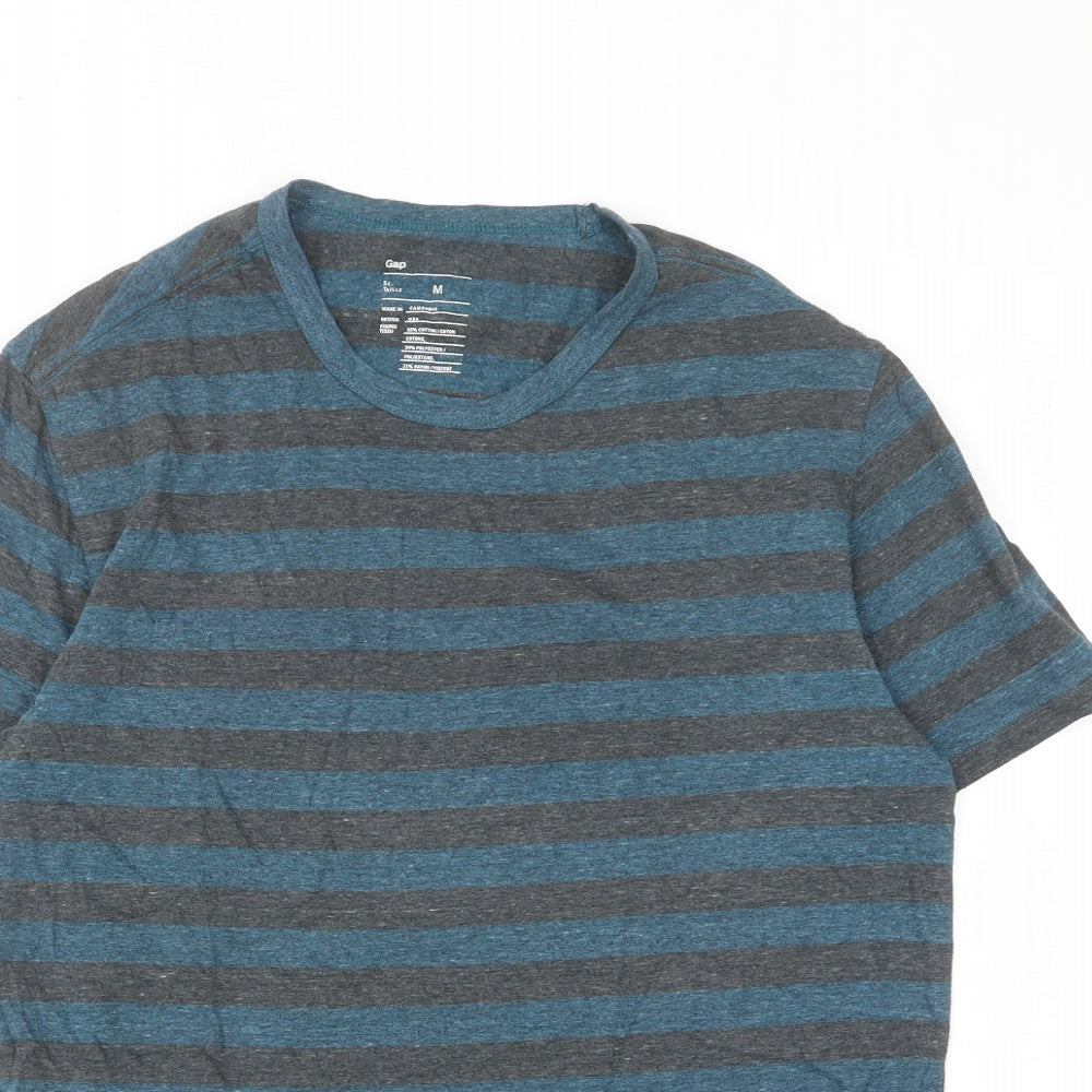 Gap Mens Blue Striped Cotton T-Shirt Size M Crew Neck