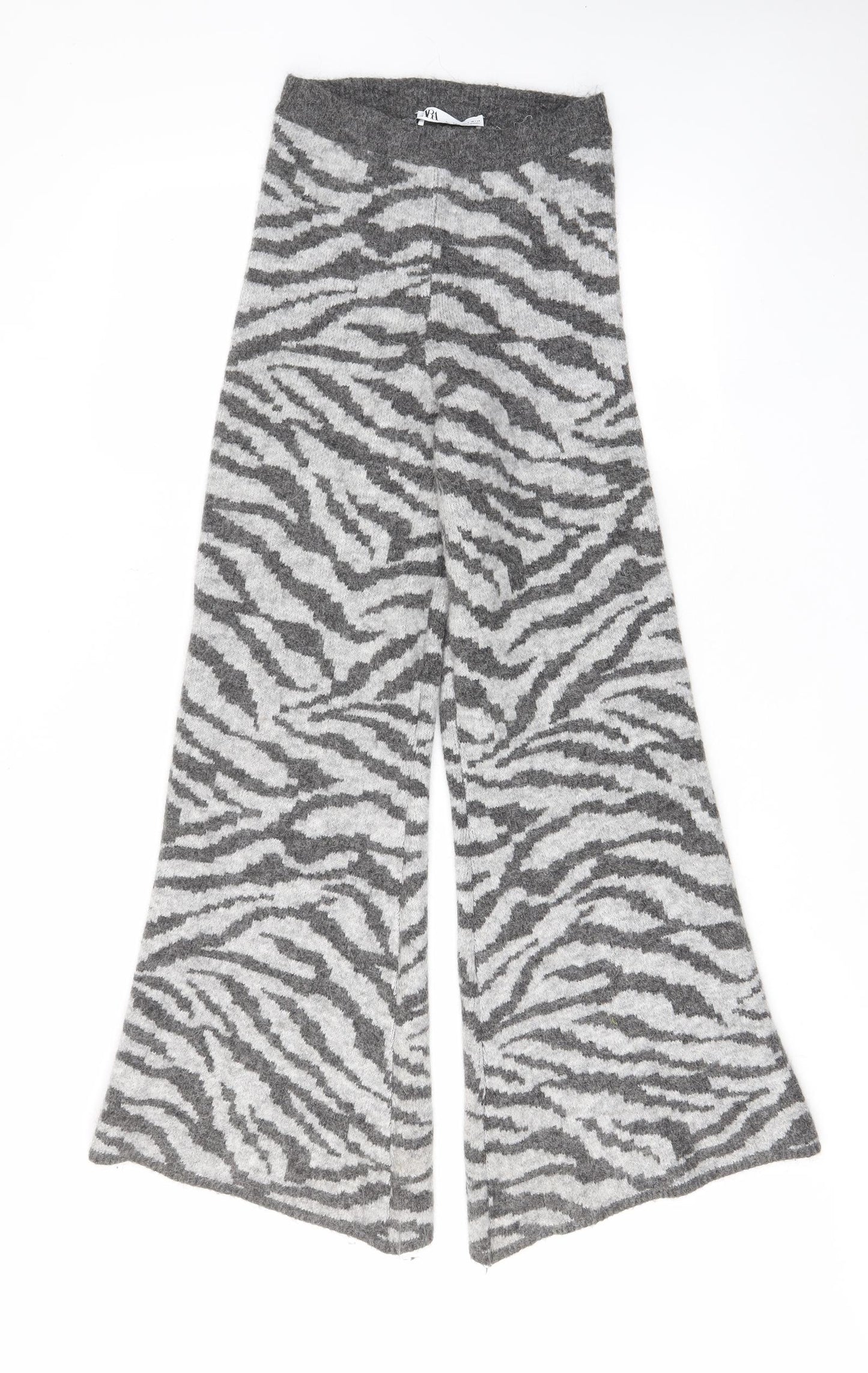 Zara Womens Grey Animal Print Acrylic Trousers Size S L31 in Regular
