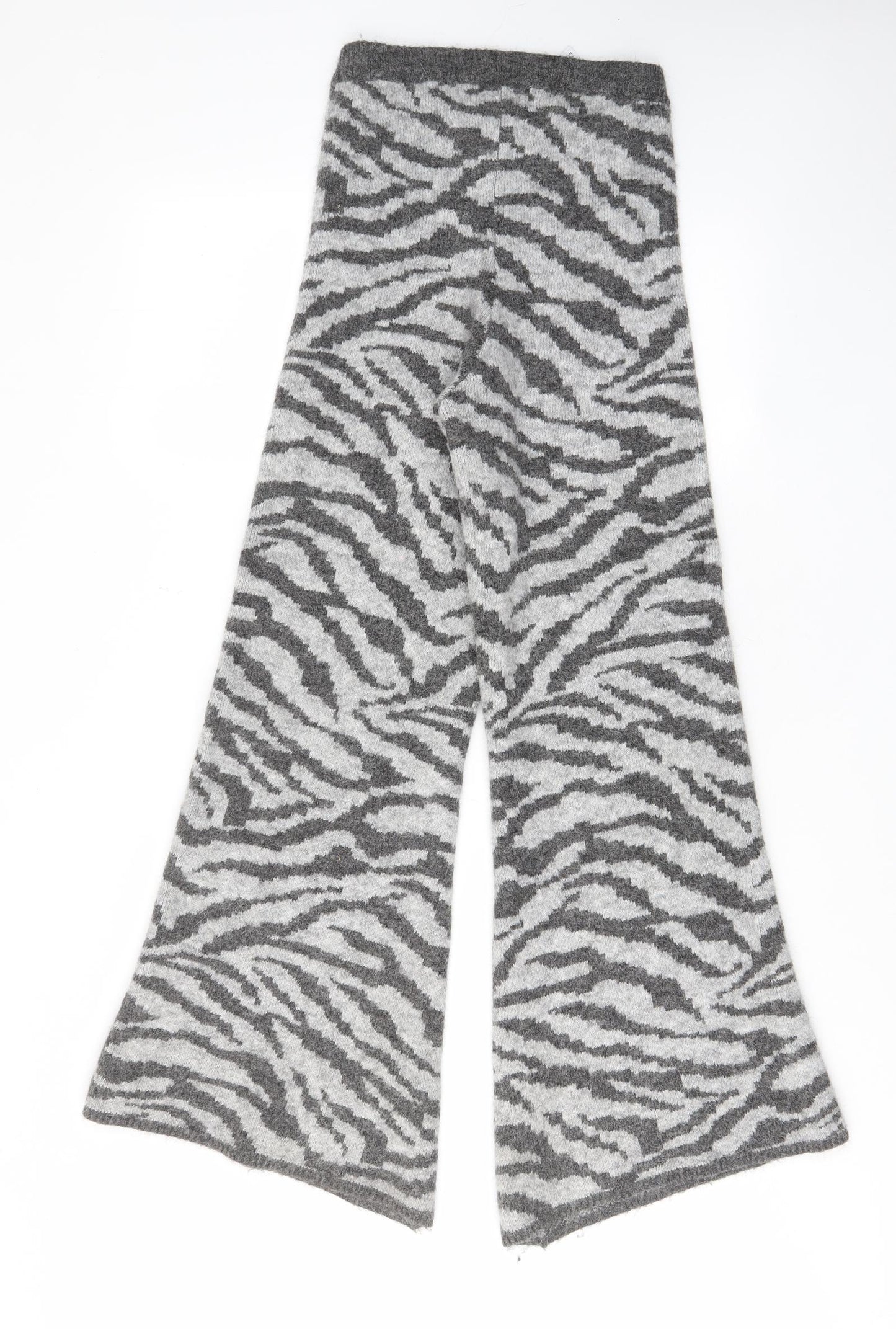 Zara Womens Grey Animal Print Acrylic Trousers Size S L31 in Regular