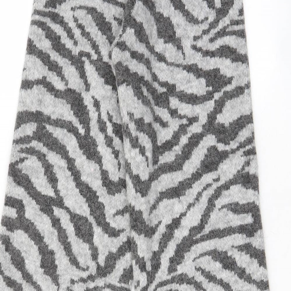 Zara Womens Grey Animal Print Acrylic Trousers Size S L31 in Regular