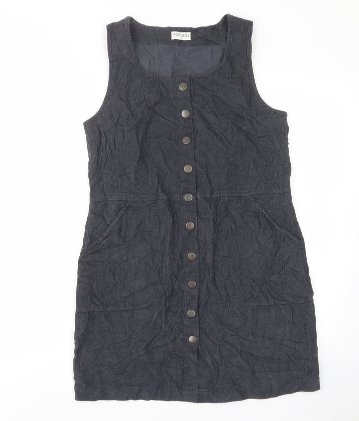 Nomad Womens Blue Cotton Shift Size 8 Scoop Neck Button - Pockets