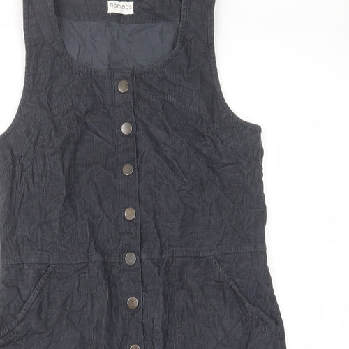 Nomad Womens Blue Cotton Shift Size 8 Scoop Neck Button - Pockets