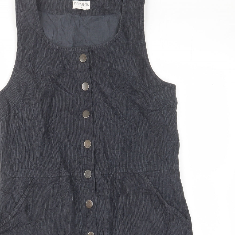 Nomad Womens Blue Cotton Shift Size 8 Scoop Neck Button - Pockets