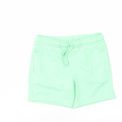 Marks and Spencer Boys Green Cotton Bermuda Shorts Size 4-5 Years Regular Drawstring - Pockets, Elastic waist